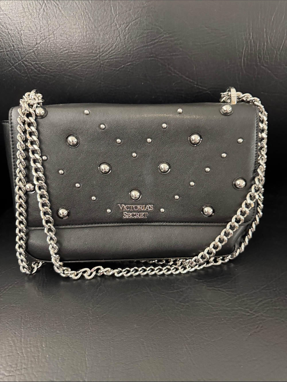 Victoria's Secret Black Studded Chain Crossbody Bag